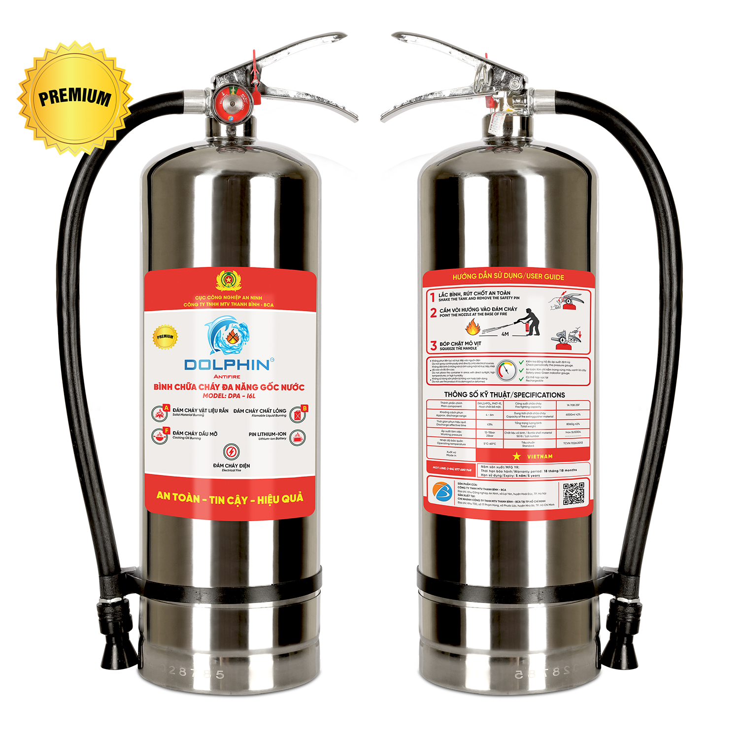 Bình chữa cháy đa năng gốc nước Dolphin - I6L Premium