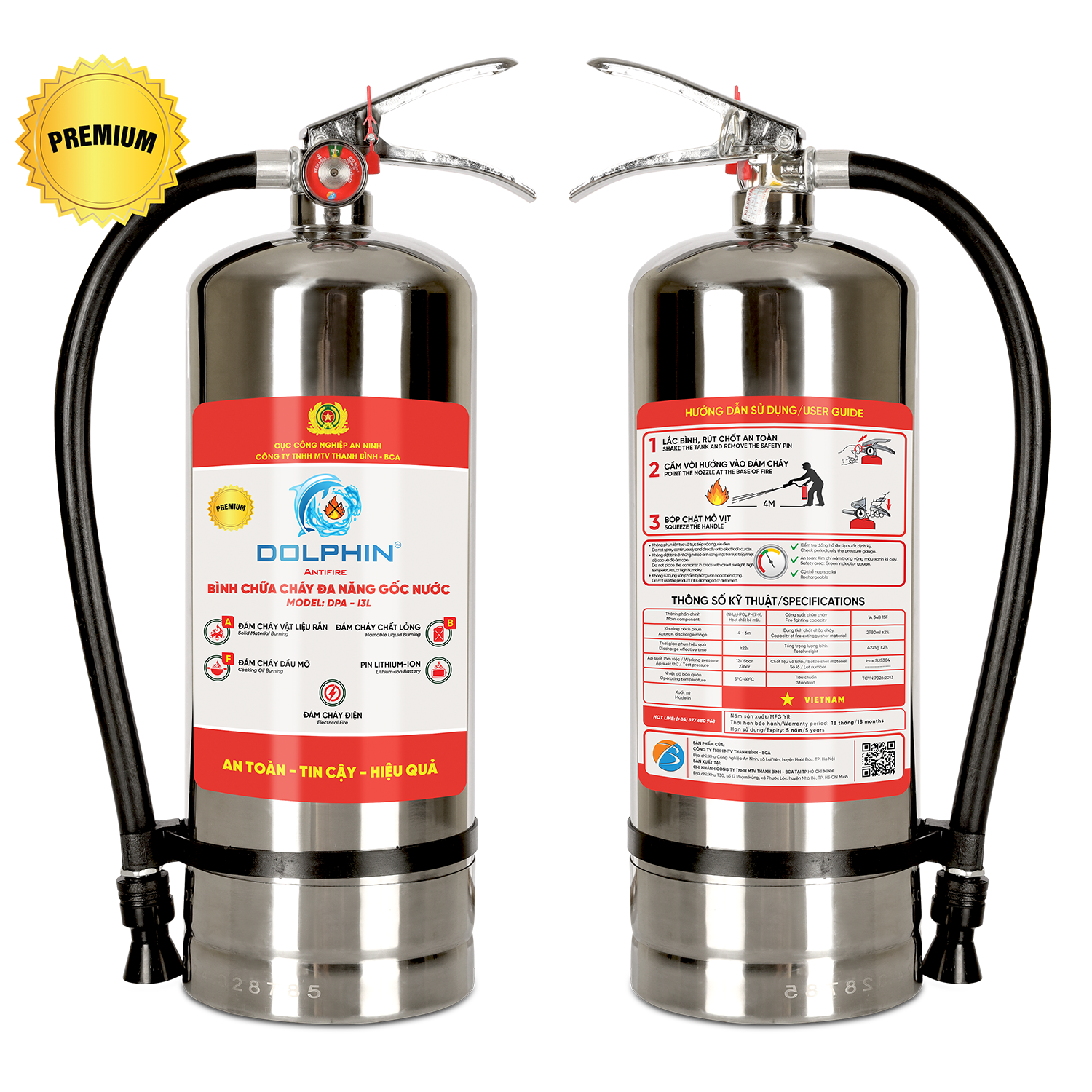  Bình chữa cháy đa năng gốc nước Dolphin - I3L Premium